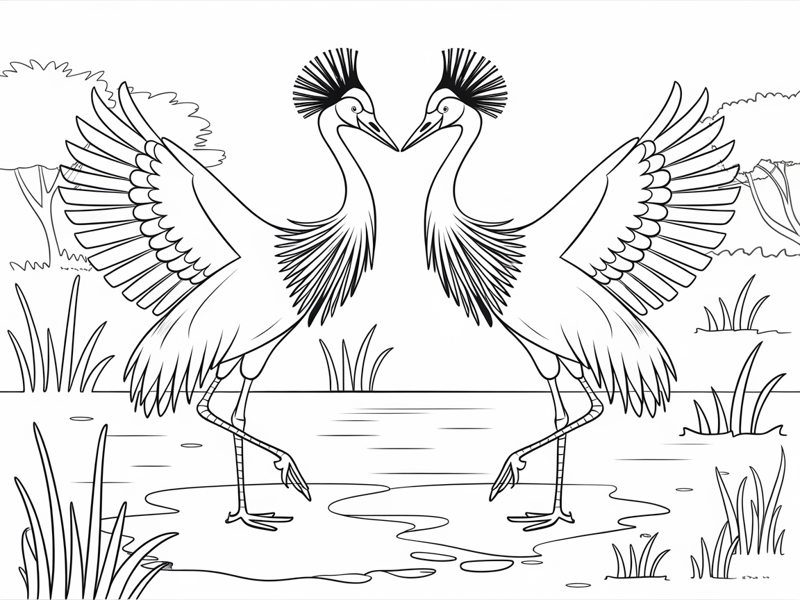 Dancing Cranes by the Water