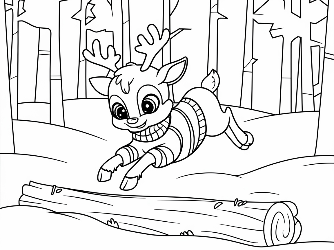 Joyful Baby Reindeer Leaping Through a Forest