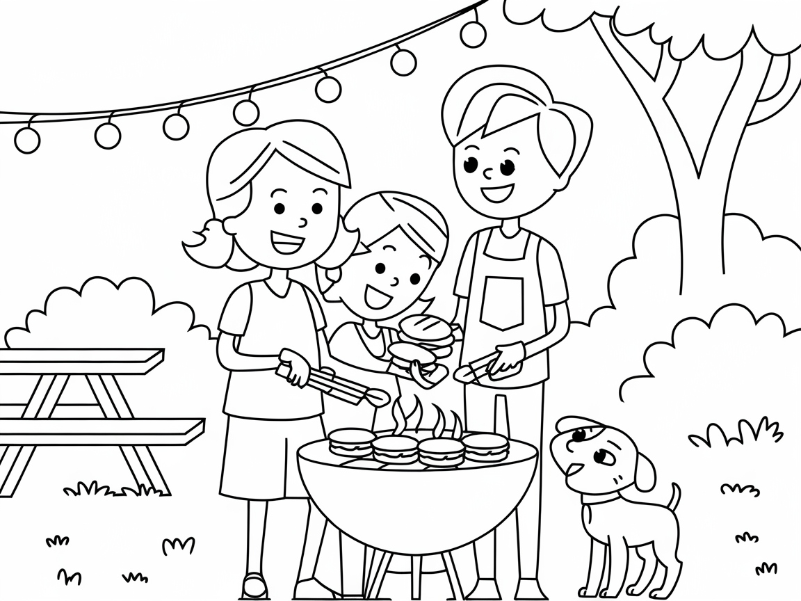 Get Ready to Color This Fun Family BBQ Scene
