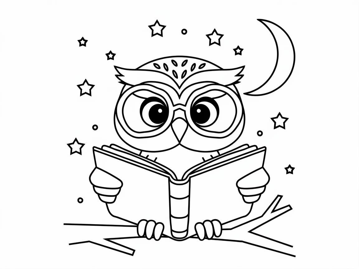Wise Owl Reading Under the Stars