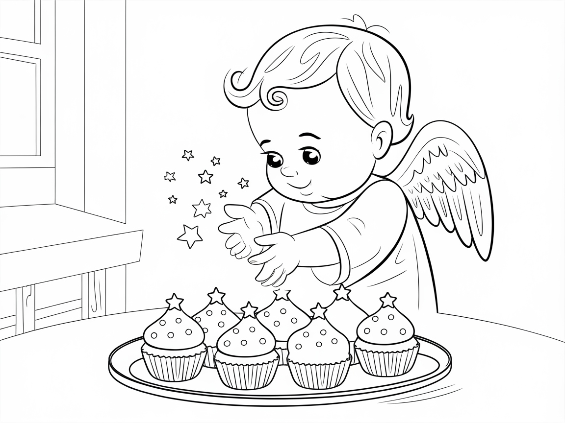 Sweet Baby Angel Decorating Starry Cupcakes