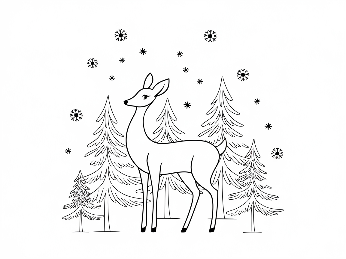 Graceful Deer in a Winter Woodland Scene