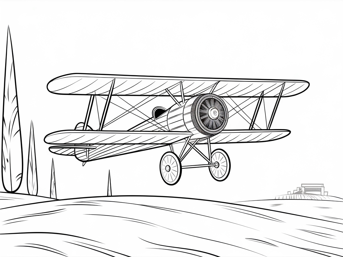 Soar into History with This Classic Biplane Coloring Scene