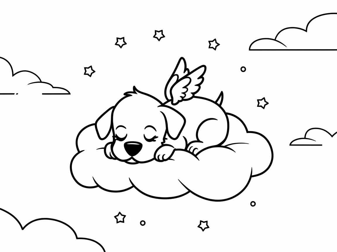 Color This Dreamy Winged Puppy on a Cloud