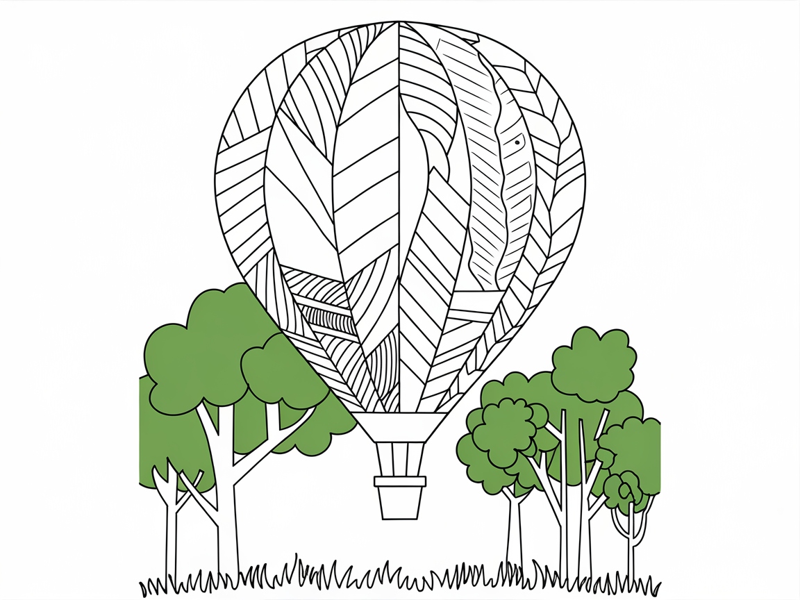 Leafy Hot Air Balloon Coloring Page