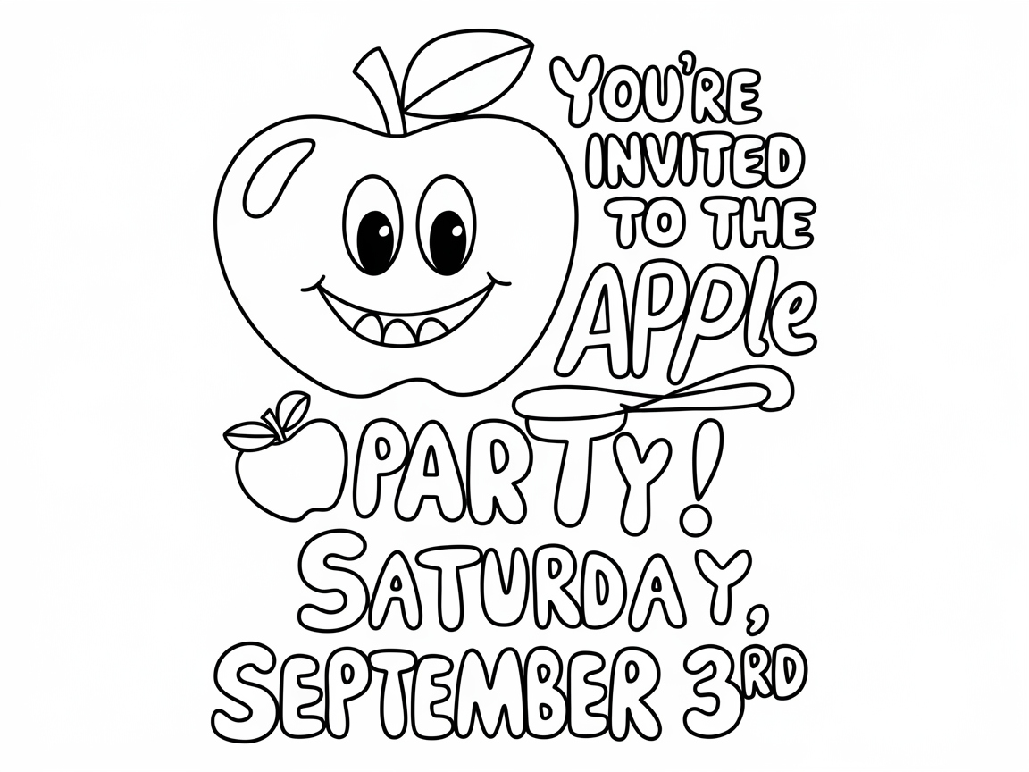 Get Ready for the Apple Party Invitation Coloring Page