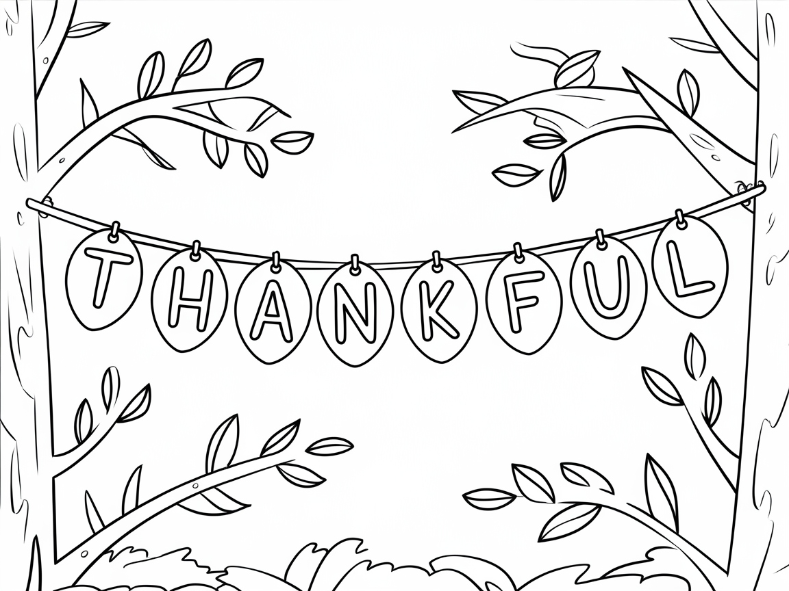 Thankful Leaf Banner Coloring Page
