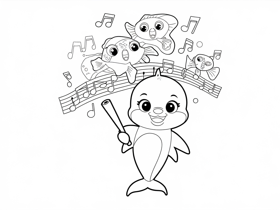 Sing Along with This Musical Dolphin Coloring Page