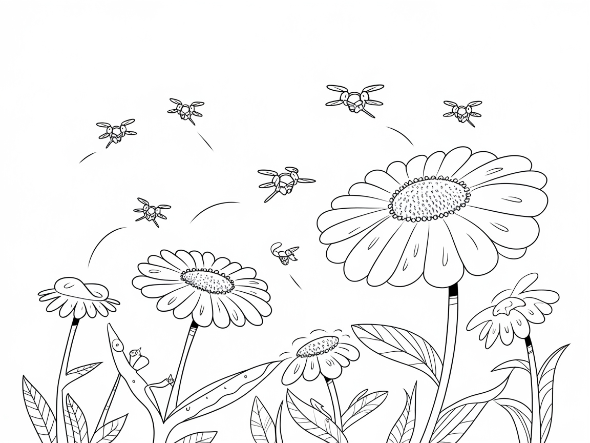 Buzz into Brightness with This Flower and Bee Scene