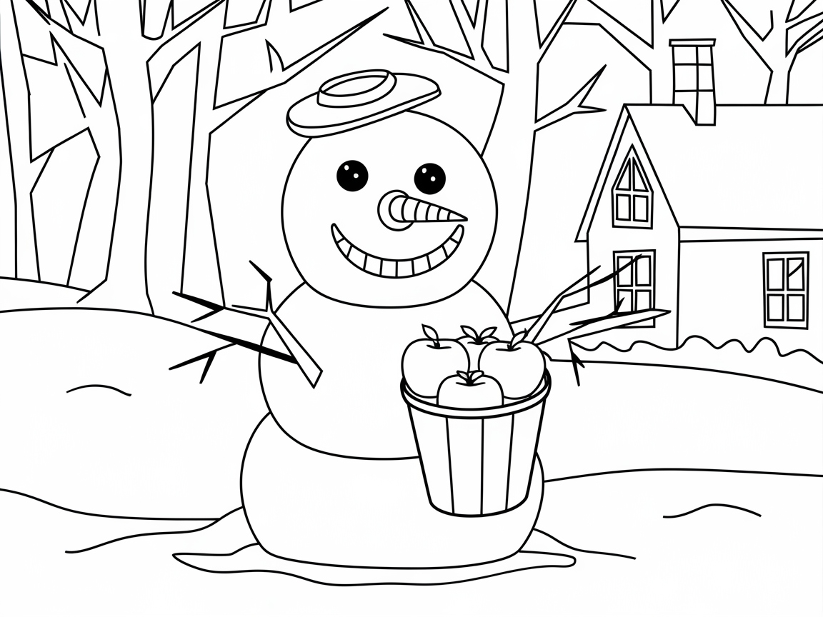 Frosty Fun with This Snowman and Apple Basket Scene