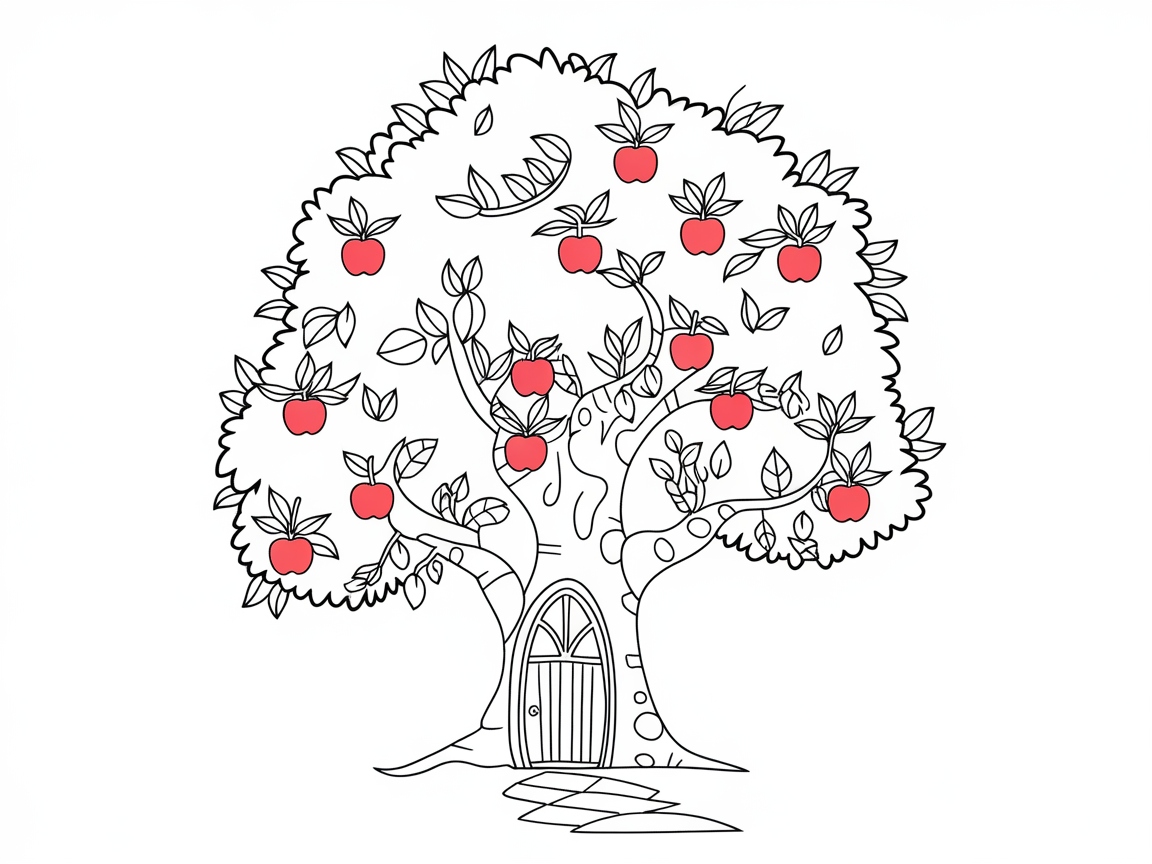 Whimsical Treehouse Apple Tree Awaits Your Colors