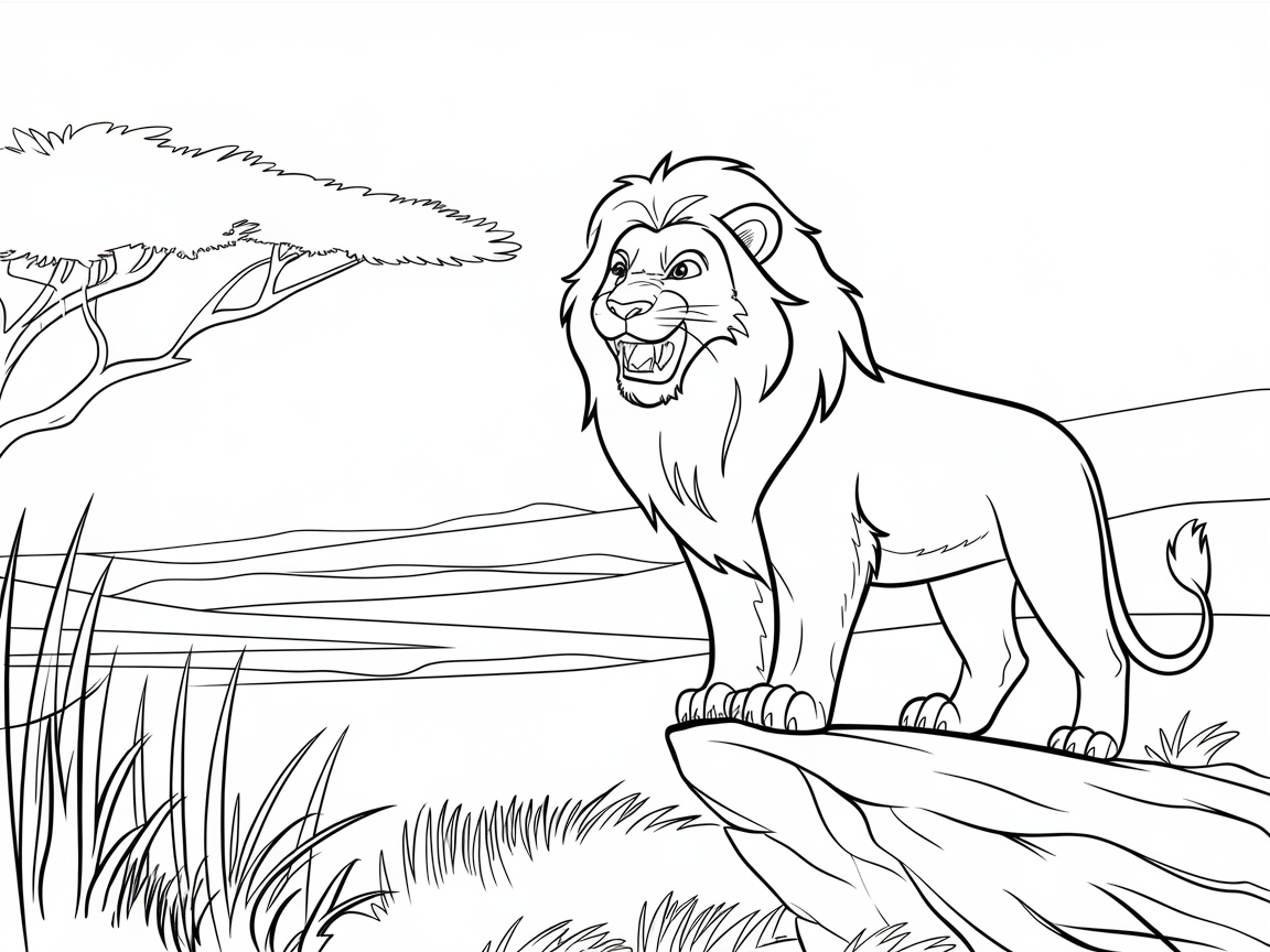 Majestic Lion on the Savannah Coloring Adventure