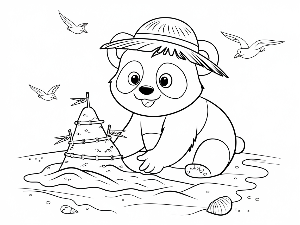 Beach Day with Panda and Sandcastle