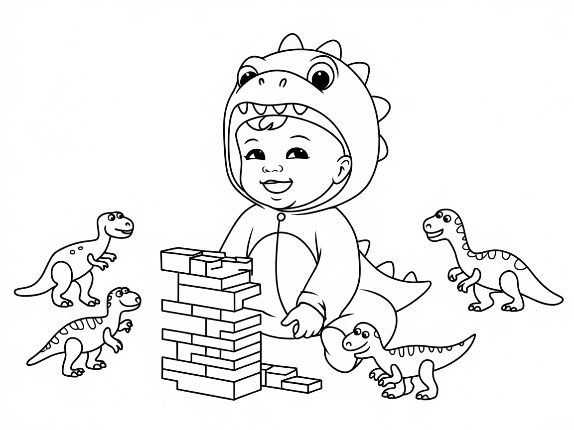Dino Delight: Baby in Dinosaur Costume with Toys