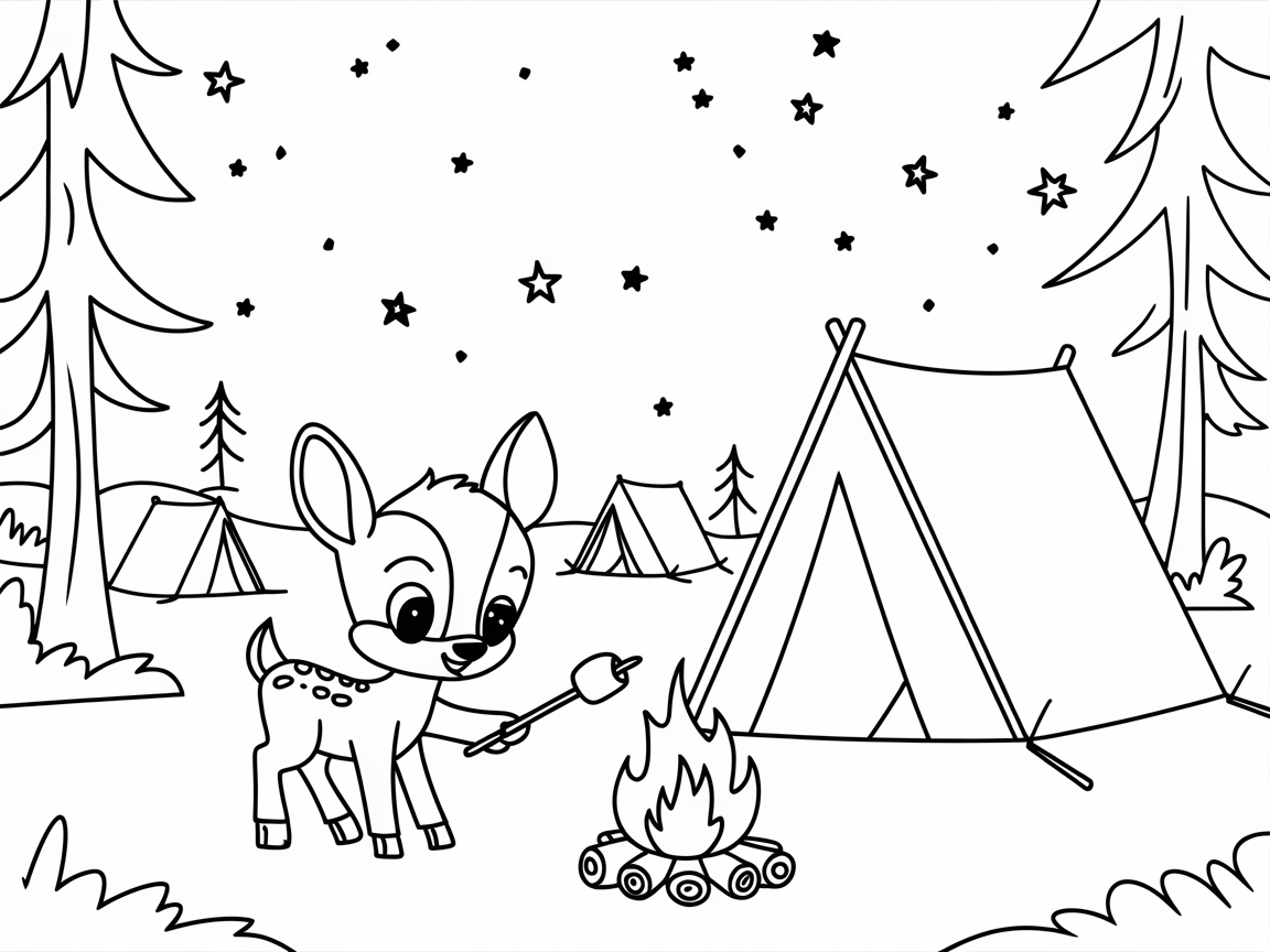 Camping Fun with a Marshmallow-Roasting Fawn