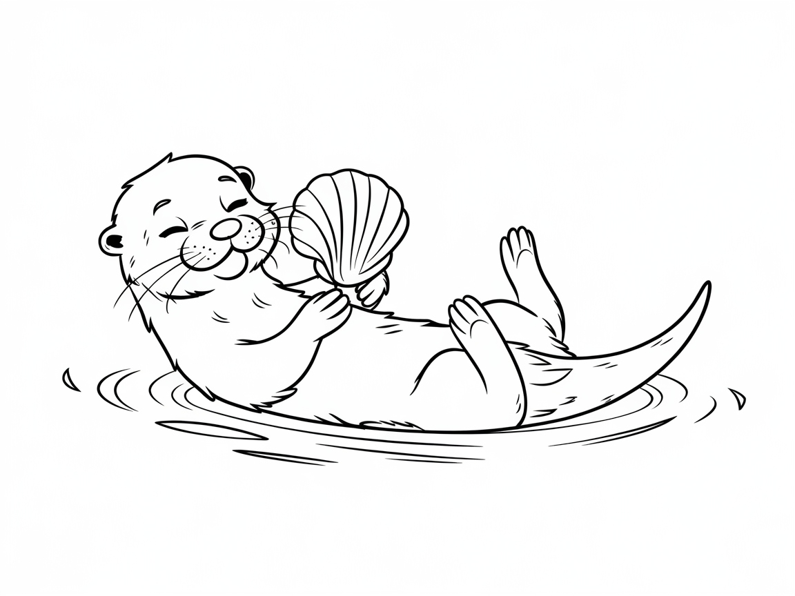 Playful Otter Floating with a Shell
