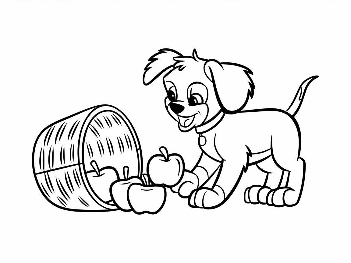 Puppy Playtime With Spilled Apple Basket