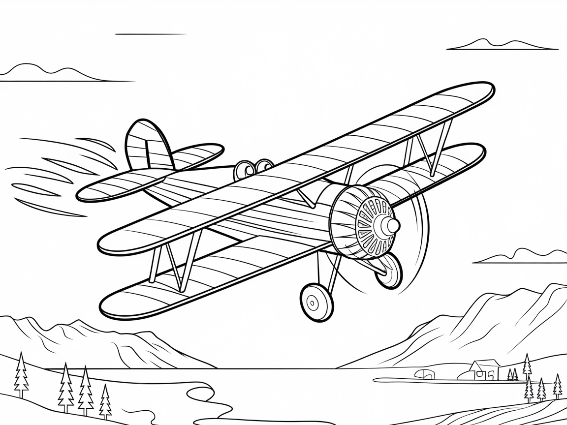 Take Flight with This Classic Biplane Coloring Page