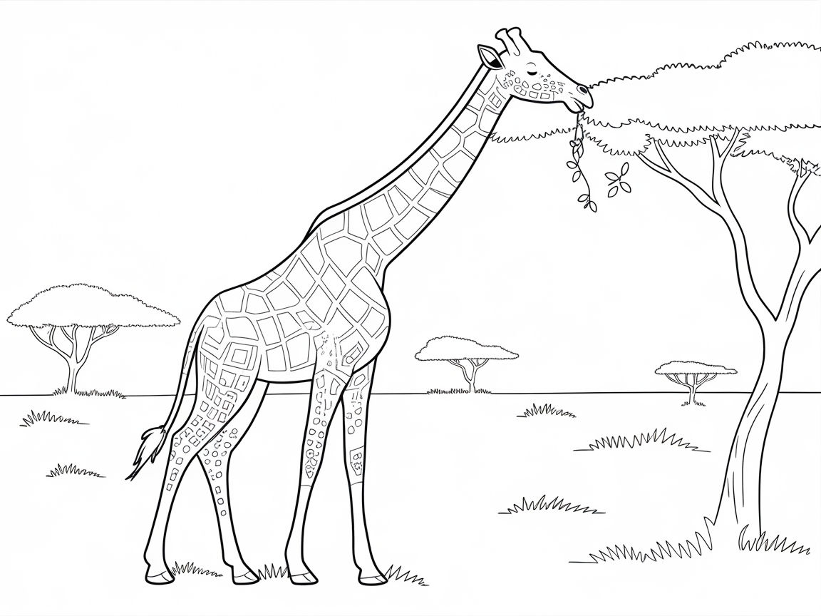 Graceful Giraffe on the Savannah Coloring Page