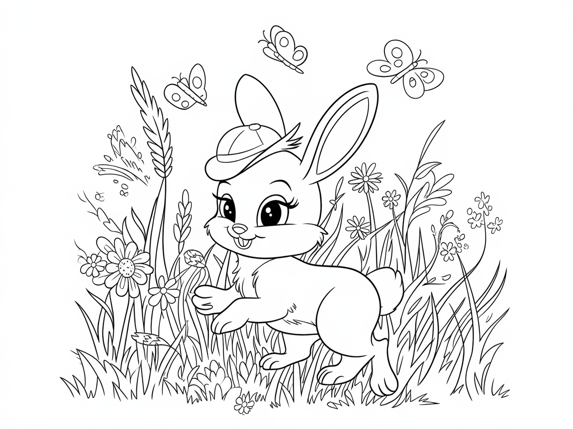Adorable Baby Bunny with Spring Blooms Awaits Your Colors