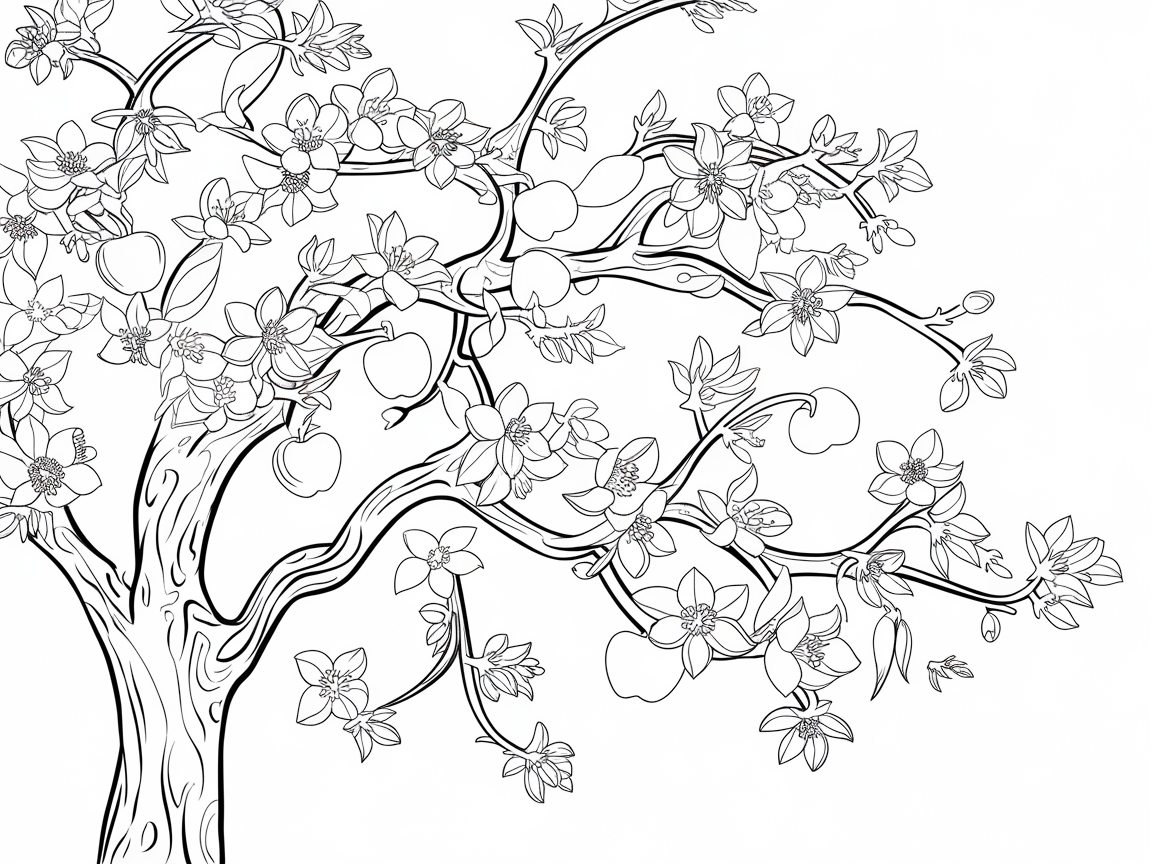 Get Lost in the Details of This Floral Apple Tree Coloring Page