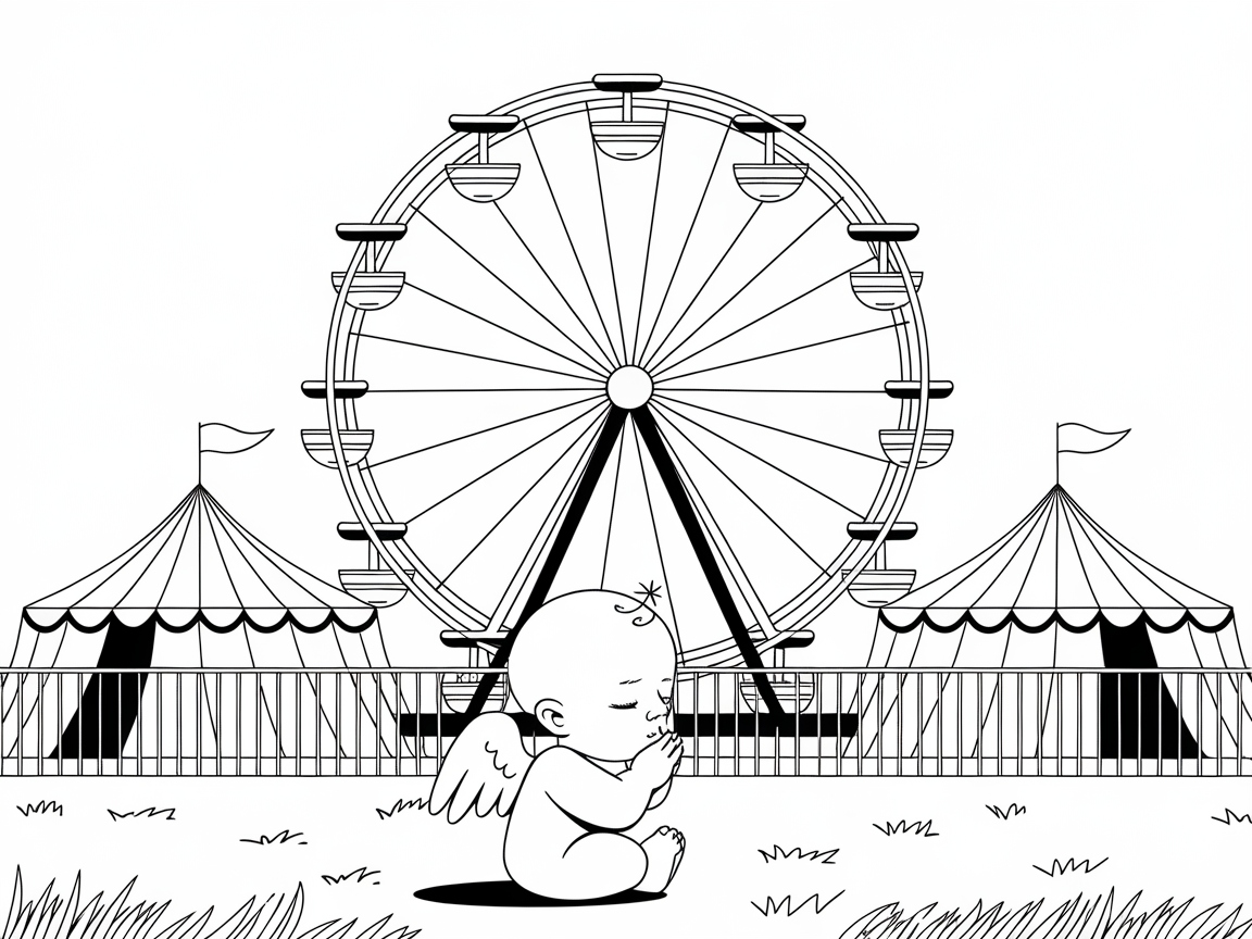 Adorable Baby Angel at the Carnival Coloring Page