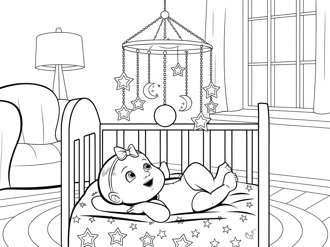 Sweet Dreams: Baby Gazing at Mobile Coloring Page