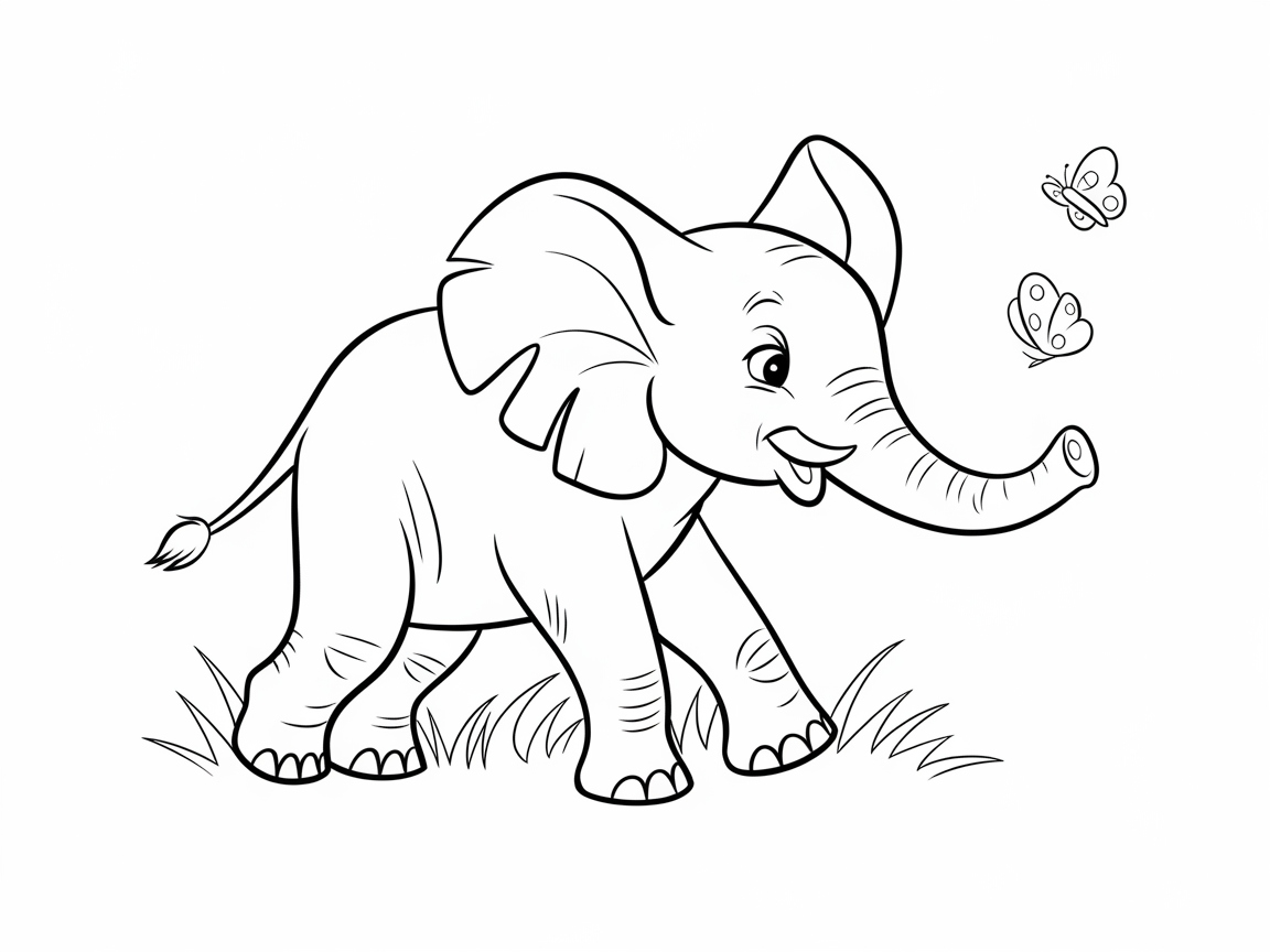 Playful Baby Elephant with Butterflies
