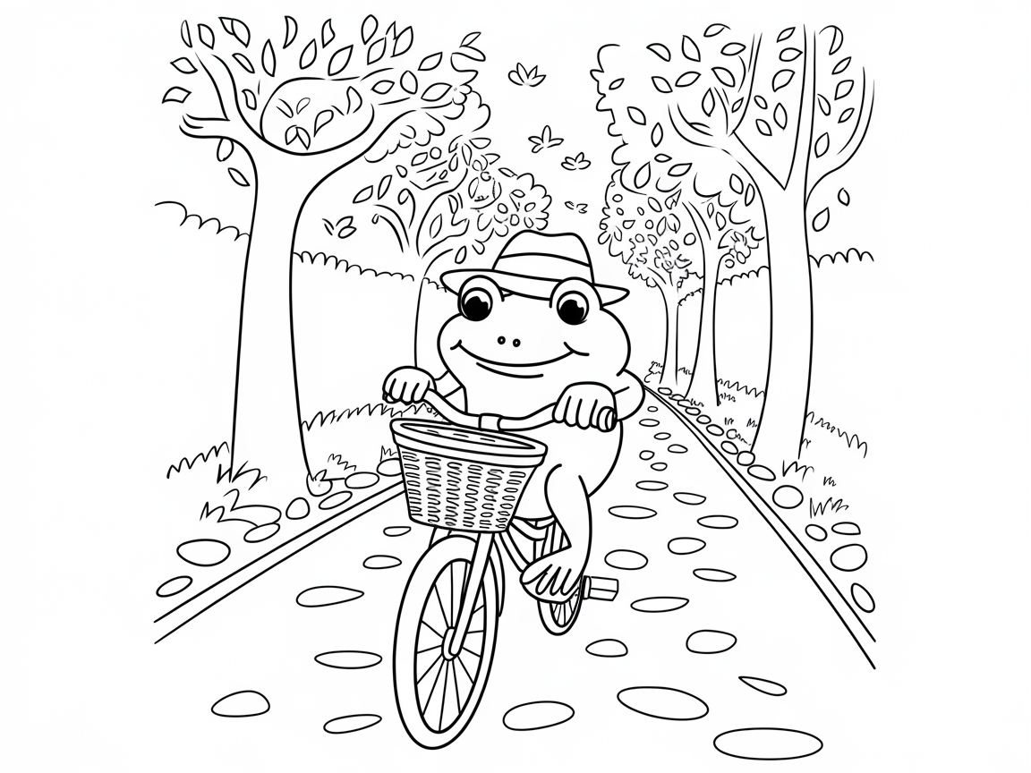 Frog on a Bike Adventure Coloring Page