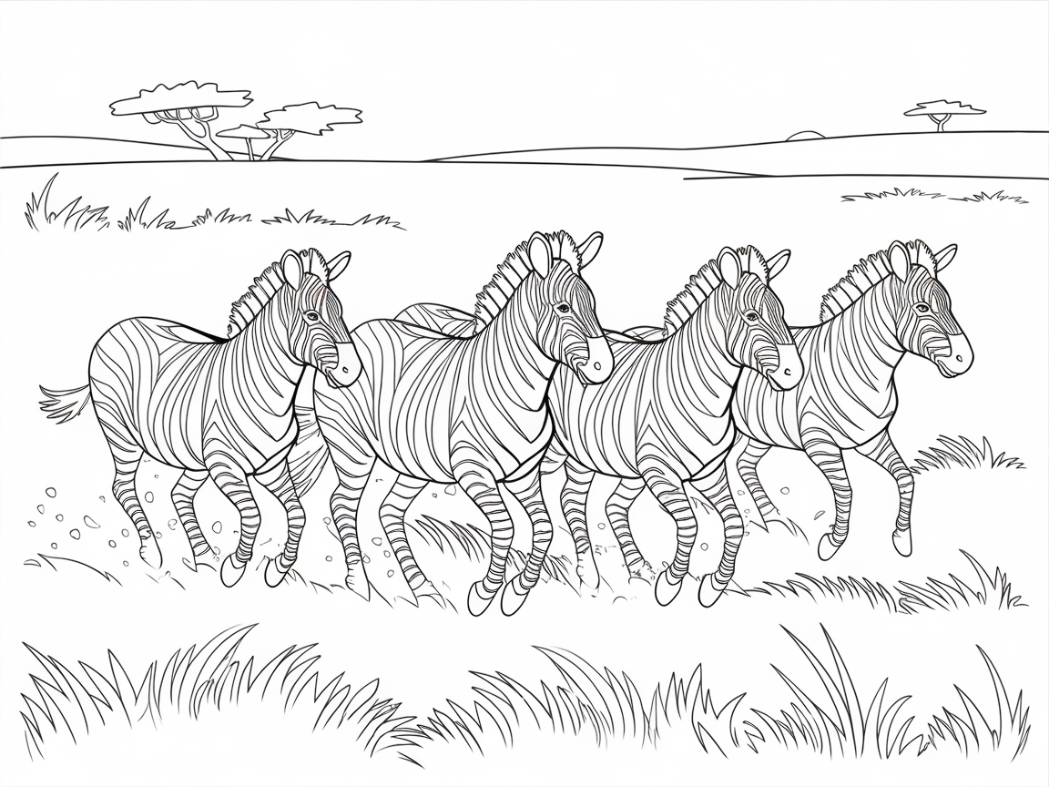 Dynamic Zebras Galloping Across the Savanna
