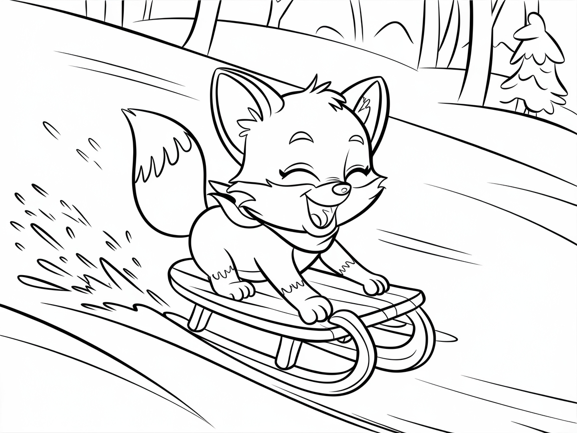 Sledding Fun with a Spirited Baby Fox