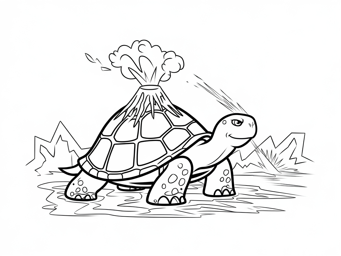 Turtle Volcano Adventure Coloring Page