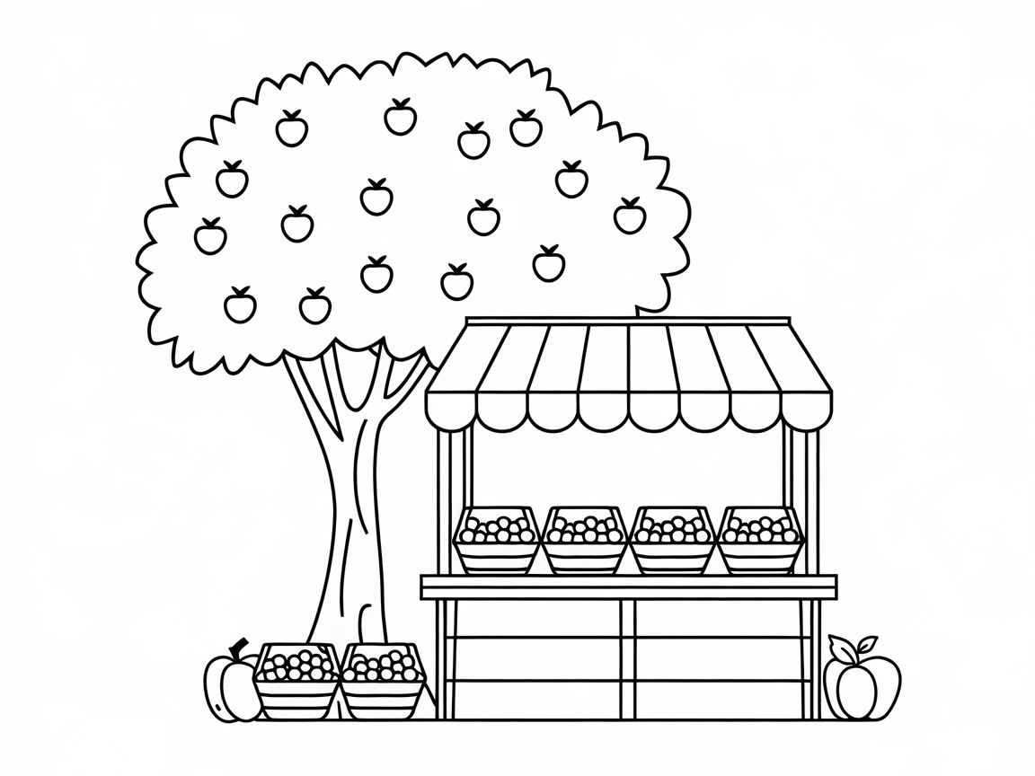 Delight in This Cheerful Apple Tree Market Scene