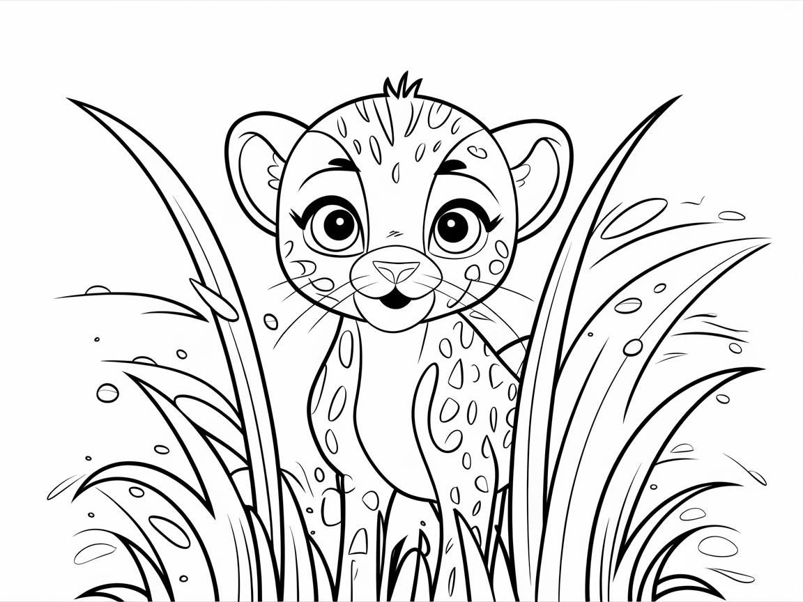 Peekaboo Cheetah Cub Hiding in the Grass