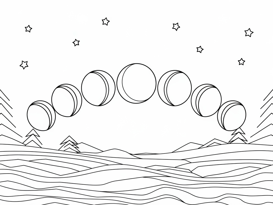 Cosmic Moon Phases Over Sleepy Hills