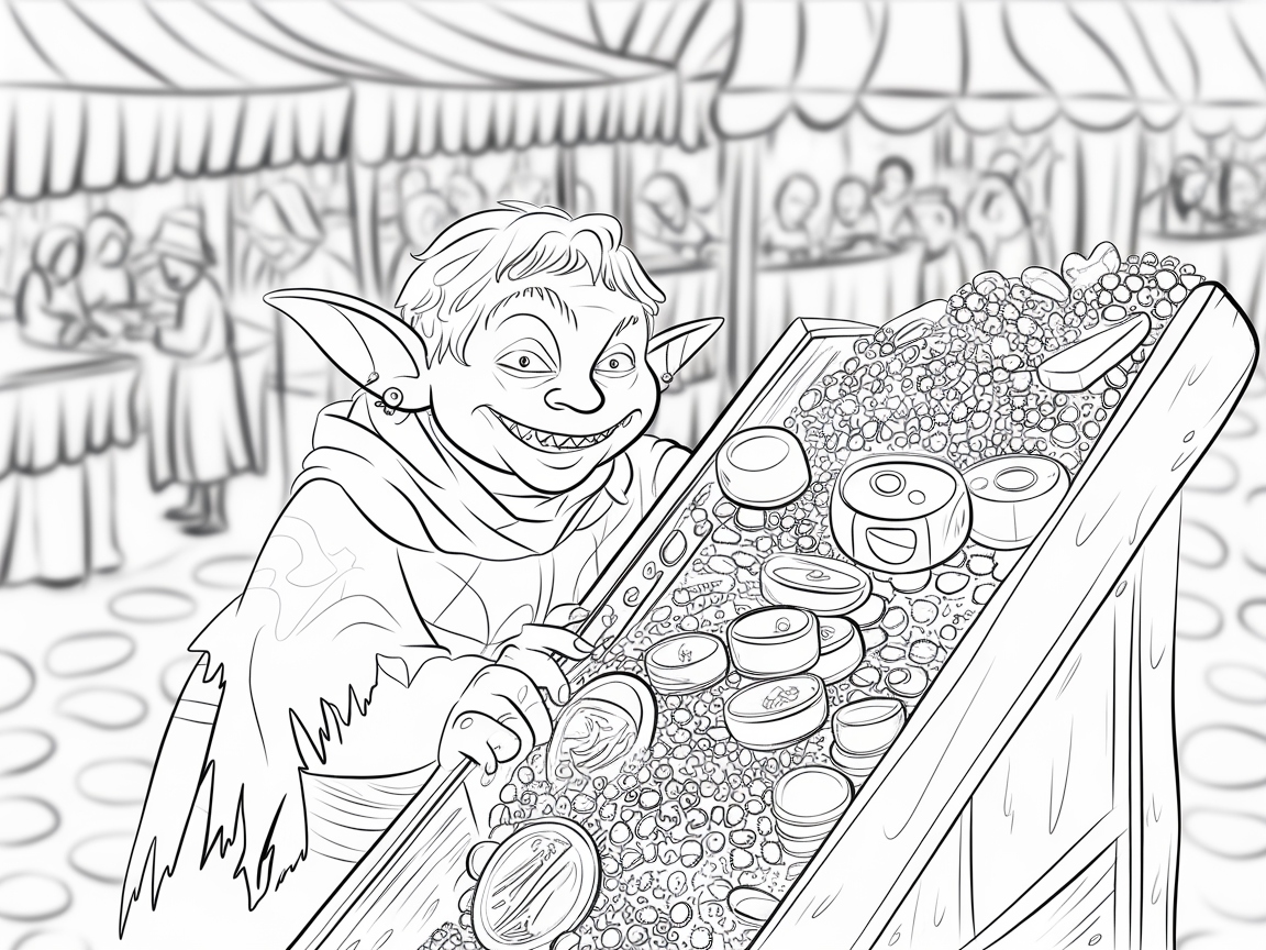 Sneaky Goblin at the Marketplace Coloring Page