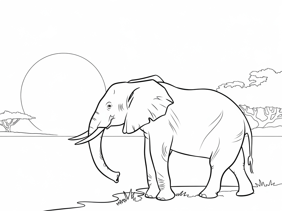 Serene Elephant at Sunset on the Savanna