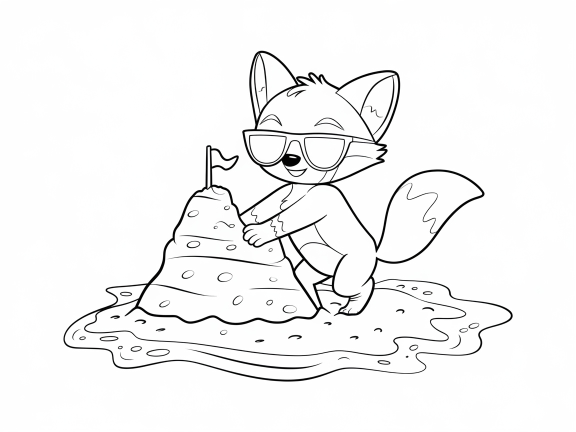Beach Time with a Playful Fox and Sandcastle