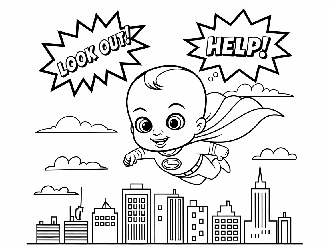 Super Baby to the Rescue: Heroic Adventure Coloring Page