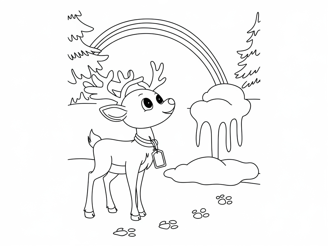 Endearing Baby Reindeer Under a Rainbow