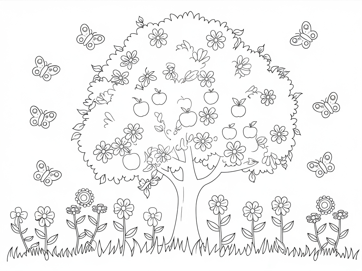 Embrace the Whimsy of This Apple Tree and Butterfly Scene