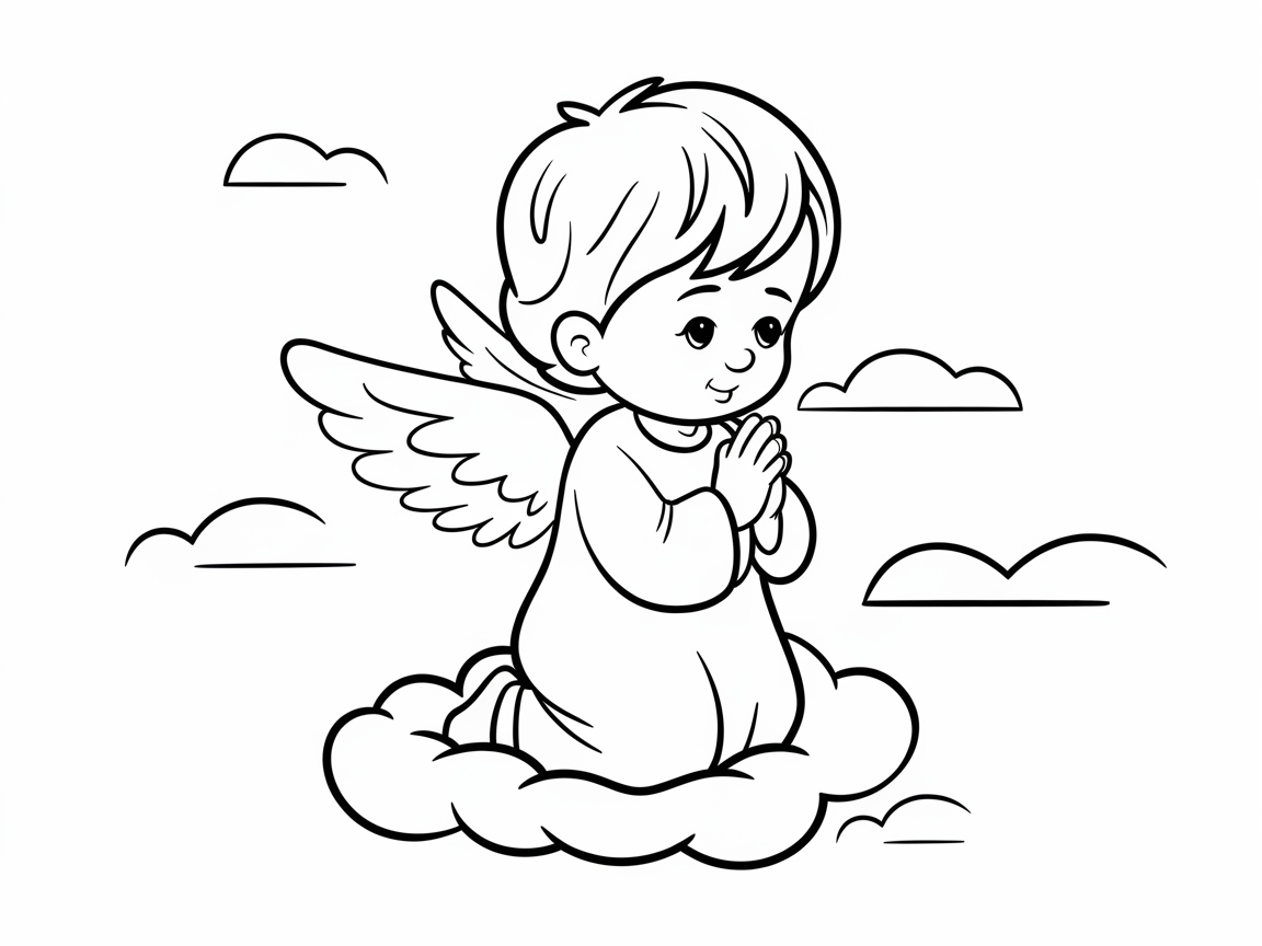 Sweet Baby Angel on a Cloud Coloring Page