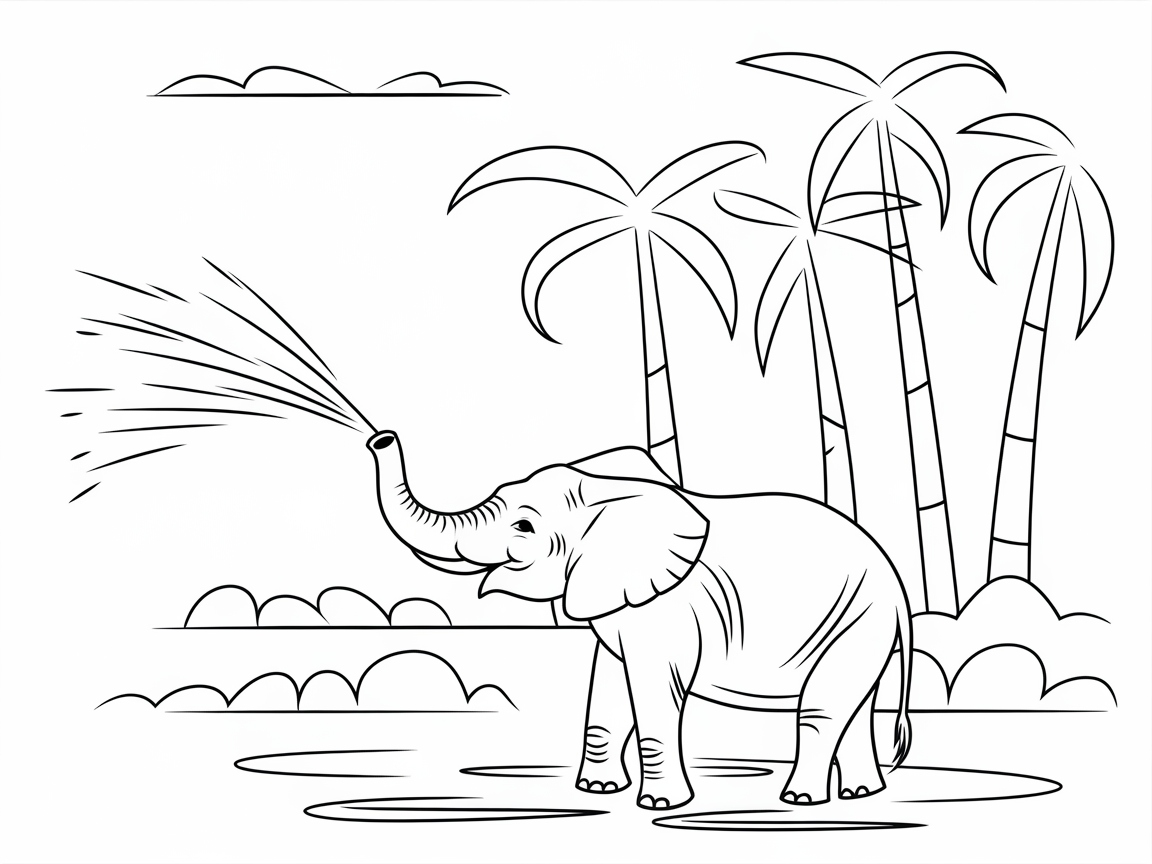 Playful Elephant in a Tropical Oasis