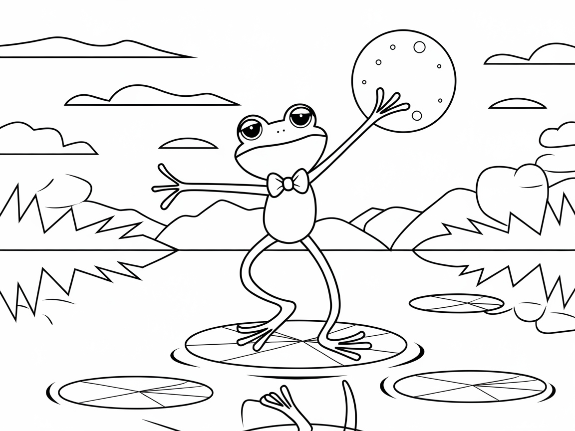 Frog Reaching for the Moon Coloring Page