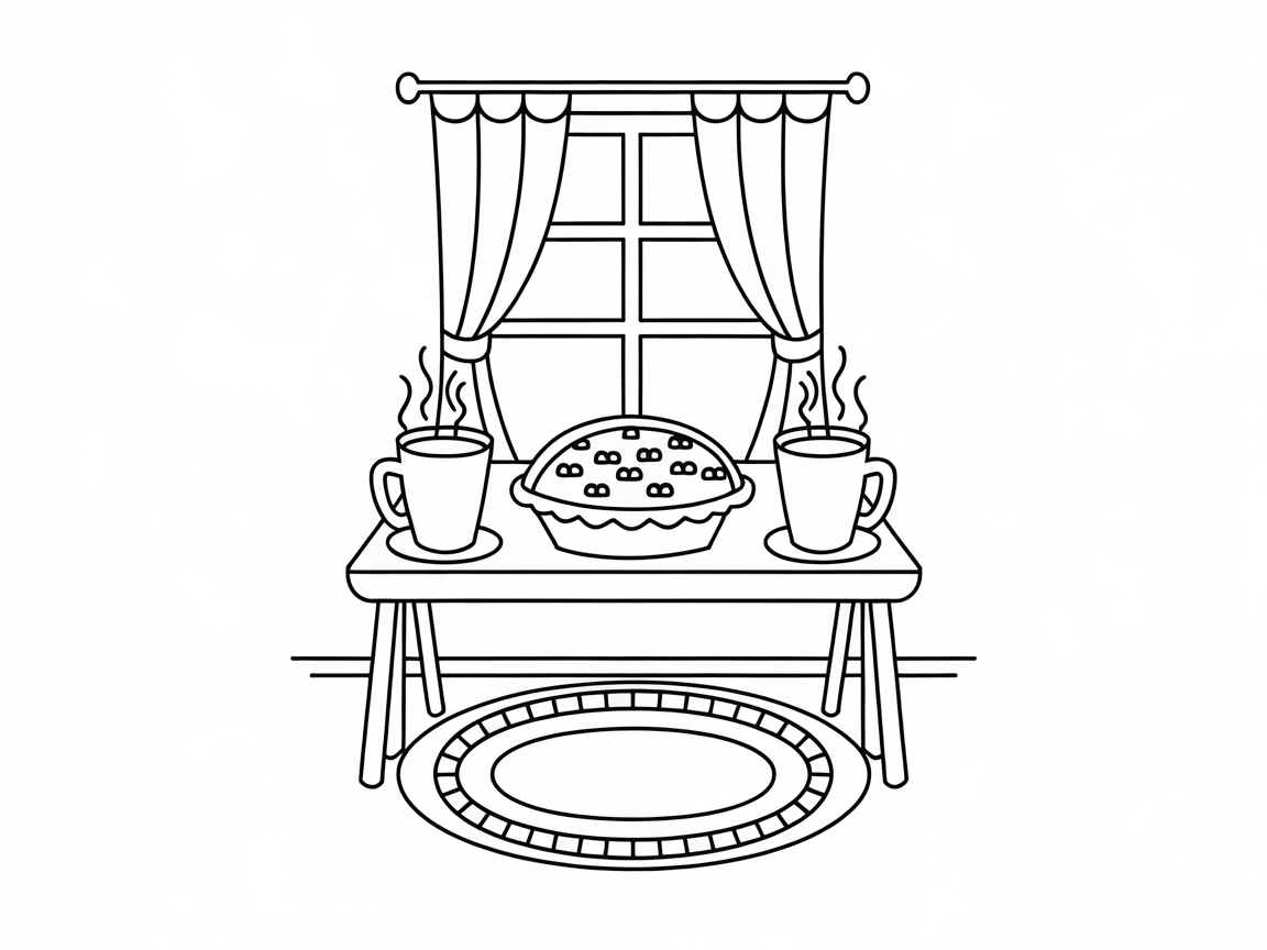 Cozy Window Seat with Apple Pie Ready to Color