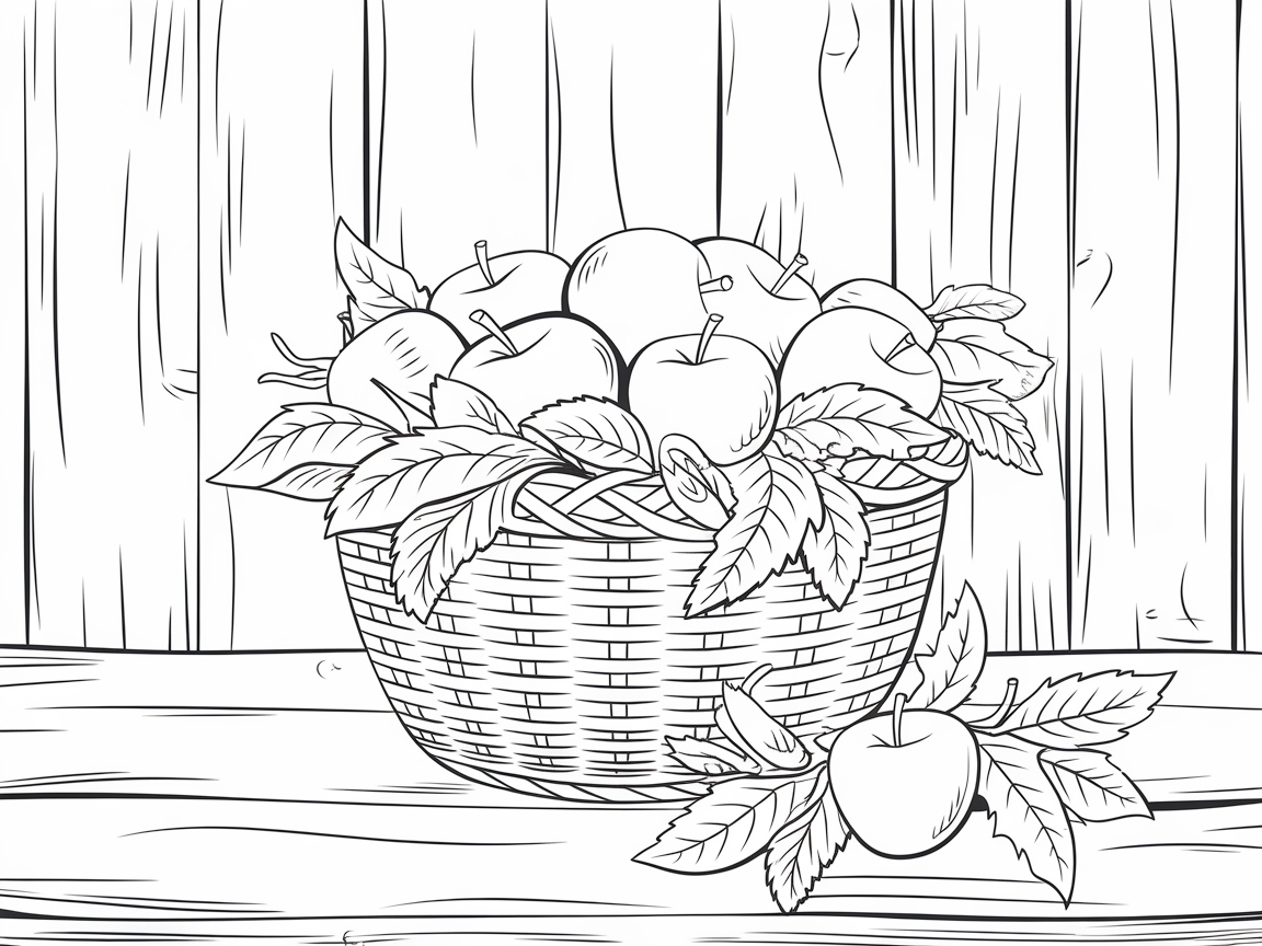 Harvest Basket of Apples Coloring Page