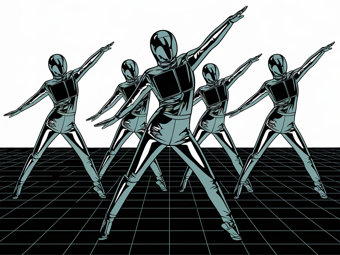 Futuristic Ballerina Crew in Cyber Formation
