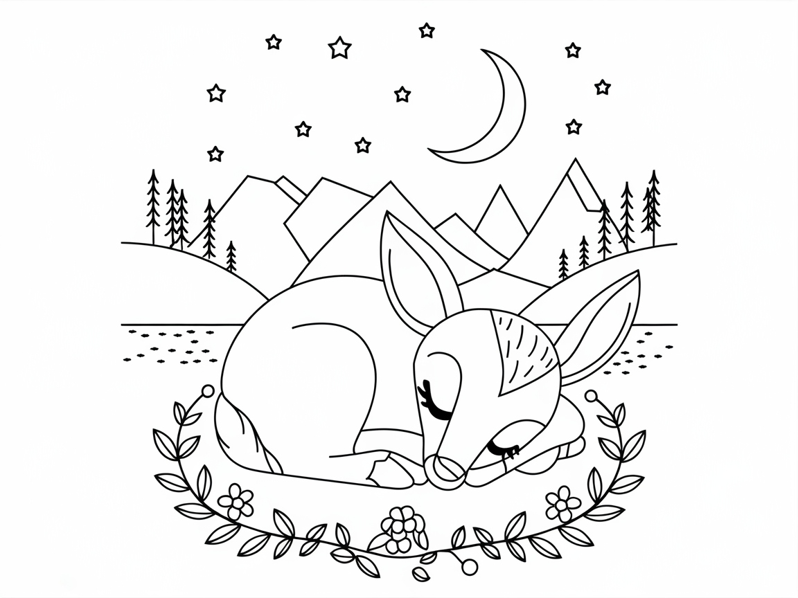 Dreamy Nighttime Scene with a Sleepy Fawn