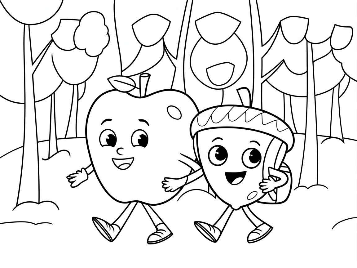 Apple and Acorn Adventure Through the Forest