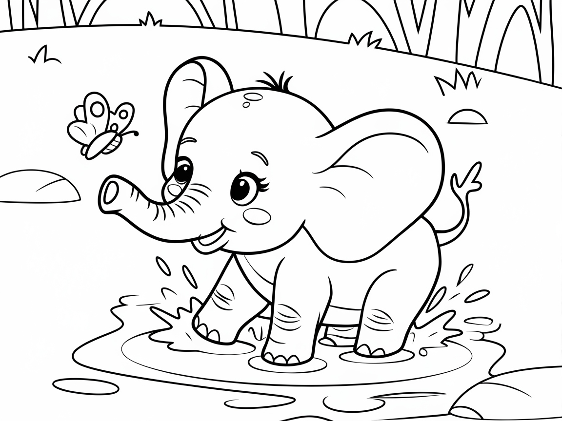 Playful Baby Elephant Splashing Fun